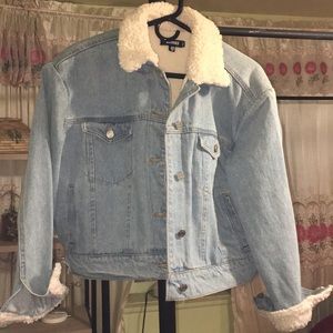 borg fleeced shearling lined denim jacket